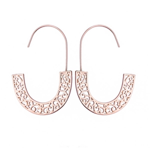 Rose gold hollow-out geometric earrings with intricate vintage floral patterns