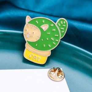 Cute Cartoon Cat Cactus Enamel Brooch Pin Alloy Oil Dripping Animal Badge For Clothes Bag Decoration Accessory For Unisex