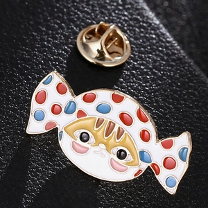 Mignonne Broche en Email Chat Bonbon Alliage Huile d'Email Pois Badge Animal Bijoux de Mode pour Femmes Ados Accessoires de Vêtements