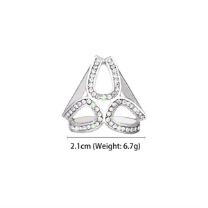 Silver triangle scarf ring with crystal rhinestones, 2.1cm width and 6.7g weight