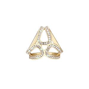 Elegant gold triangle scarf ring with white rhinestones on a clean white background