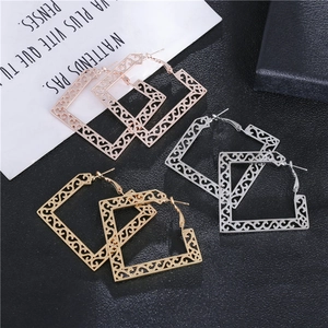 Boucles d'Oreilles Carrées Ajourées en Alliage Bohème pour Femmes Filigrane Géométrique Ethnique Bijoux de Mariage Fête