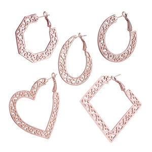 Vintage Hollow Geometric Filigree Earrings For Women Alloy Electroplated Heart Round Drop Rhombus Stud Earrings Retro Jewelry