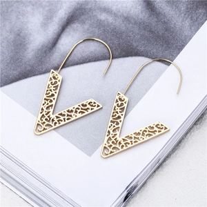 Fashion geometric V-shaped hollow pattern earrings in gold metal for women