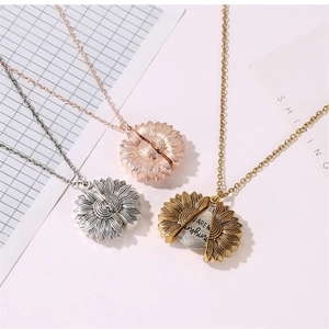 Collier Médaillon Tournesol Rétro Femmes Alliage Ouvrable Gravé Fleur You Are My Sunshine Bijoux