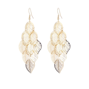 Boucles d'oreilles pendantes feuilles creuses multicouches dorées avec crochets pour femmes