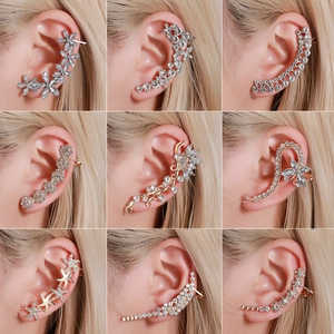 Strass Schmetterling Blume Ohrklemme Legierung Gold Silber Plattiert Ohne Ohrlöcher Climbing Ohrringe Club Schmuck Für Damen