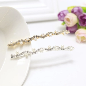 Pince À Cheveux Élégante En Alliage À Vagues Avec Strass Et Fausses Künstliche Perles Tons Or Argent Accessoire Cheveux Mariage Fête
