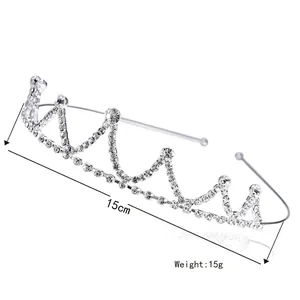 Serre-tête couronne argenté avec strass en cristal pour femme, 15cm de large et 15g