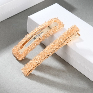 Elegant 2-piece champagne crystal hair clip set featuring square and long bar hairpins