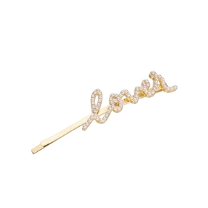 Barrette à cheveux dorée avec lettrage Love orné de perles pour femmes