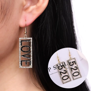 Mode Legierung Strass Rechteckige Ohrringe LOVE 520 1314 OK Emaille Geometrische Ohrringe Für Damen Schmuck Geschenk