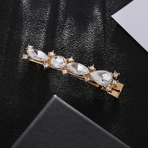 Barrette élégante en alliage doré avec cristaux clairs en marquise et goutte