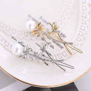 Elegante Fermaglio per Capelli a Libellula Con Perla Artificial Finta E Strass Lega Stile Coreano Gioielli per Capelli Donna Banchetto