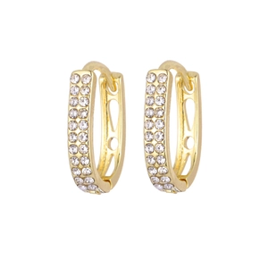 Élégantes boucles d'oreilles créoles dorées en U avec double rangée de zircons