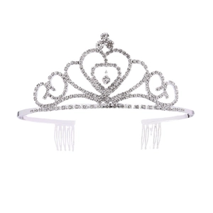 Serre-tête couronne élégant en strass argentés pour filles avec motifs de cœur