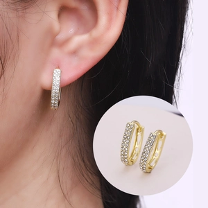 Boucles d'Oreilles Créoles Géométriques Minimalistes en U Serties de Strass Pavés Clous d'Oreilles en Métal pour Femme