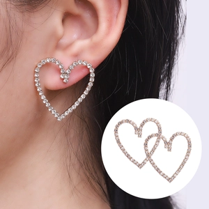 Fashion Hollow Heart Pave Rhinestone Stud Earrings 925 Sterling Silver Post Gold Silver Plated Elegant Women Jewelry Gift