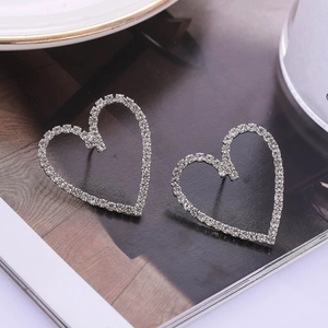 Elegant 925 silver hollow heart earrings with sparkling pavé cubic zirconia diamonds