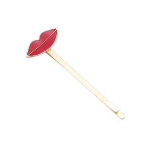 Fermaglio per capelli dorato con labbra rosse laccate su base in metallo minimal