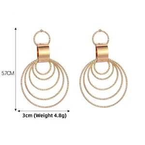 Detail view of gold multi-layer round hoop earrings showing size 5.7cm and weight 4.8g