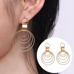 Modern Multi-layer Circular Hoop Drop Earrings For Women Minimalist Alloy Electroplated Geometric Dangle Ear Jewelry Accessory