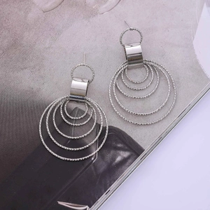 Elegant multi-layered silver round hoop earrings with textured finish for women