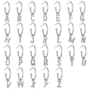 Full set of 26 alphabet letter earrings with sparkling cubic zirconia in silver finish