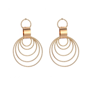 Fashion gold multi-layer round hoop earrings with textured spiral rings and polished finish