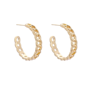 Modern gold-tone C-shaped hoop earrings with hollow chain link texture in minimalist style