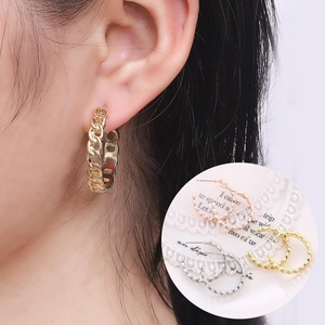 Vintage Alloy Chain Texture C-Shaped Hoop Earrings For Women With 925 Sterling Silver Earring Post Fashion Jewelry Ear Studs