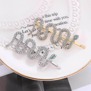 Fashion Alloy Snake Shaped Hair Clip With White Rhinestone Green Stone Inlay Gold Silver Bobby Pin Accessory For Women