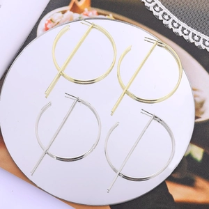Fashionable geometric round hoop earrings with vertical bar in gold and silver finish