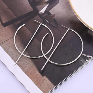 Modern minimalist round hoop earrings with vertical bar in polished S925 sterling silver