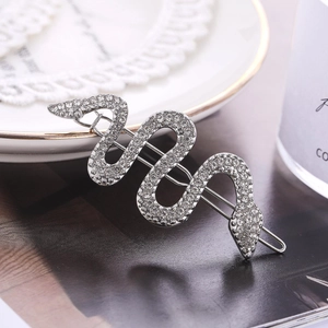 Fermaglio per capelli a serpente argento con strass scintillanti in design a forma di S