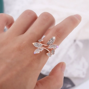 Fashion Butterfly Rhinestone Open Ring For Women Copper Electroplated Adjustable Rhinestone Sparkly Animal Ring Jewelry Gift