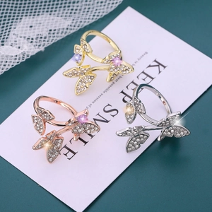 Sparkling butterfly rings in gold, silver, and rose gold with full rhinestone inlay