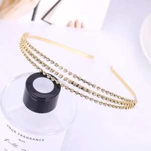 Elegant gold-tone triple-layered headband with sparkling rhinestones for women