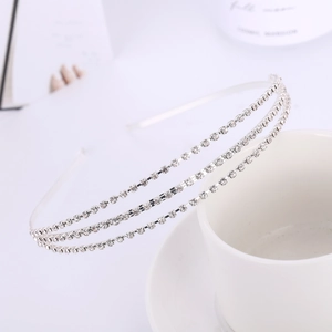 Elegant silver triple-row rhinestone headband with hollow out design for women