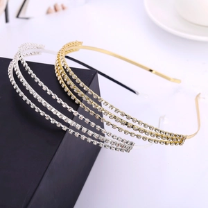 Elegant Triple Row Rhinestone Hollow Headband Zinc Alloy Sparkling Hair Hoop For Women Wedding Party Chic Hair Accessories