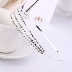 Elegant silver three-row rhinestone headband with sparkling square crystals for women
