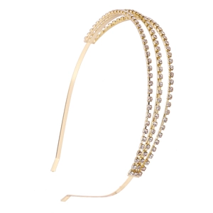 Elegant 3-row crystal headband with gold metal plating for fashion styling