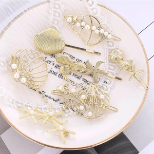 Barrette en Alliage Doré Style Océan Avec Künstliche Perles d'Imitation Strass Étoile de Mer Coquille Pince à Frange pour Femmes Bijoux d'Été