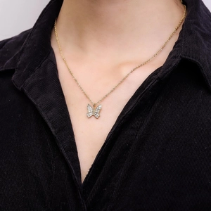 Elegante Legierung Schmetterlingsflügel Anhänger Halskette Für Damen Gold Silber Strass Fee Schlüsselbein Kette Minimalistischer Schmuck Geschenk