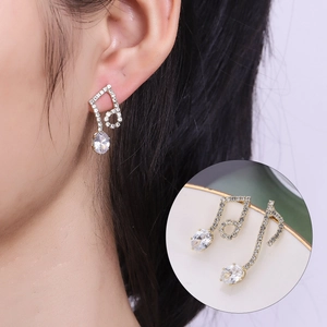 Asymmetric Musical Note Stud Earrings For Women With 925 Sterling Silver Post Rhinestone Inlaid Alloy Music Note Jewelry Gold Silver