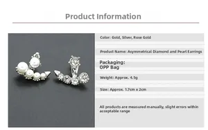 Spécifications détaillées des boucles d'oreilles asymétriques avec perles et strass brillants