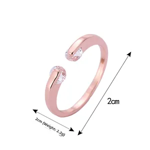 Detail of rose gold geometric open ring with cubic zirconia stones weighing 2.2g