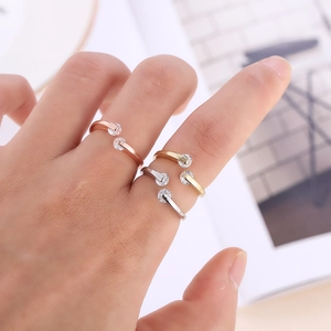 Minimalist Copper Open Ring For Women Elegant Double Zirconia Adjustable Ring Fashion Jewelry Accessories Daily Party
