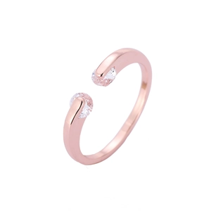 Minimalist rose gold open ring with dual round cubic zirconia stones for women