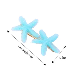 Starfish hair clip dimensions showing 7.5cm length with blue textured sea stars